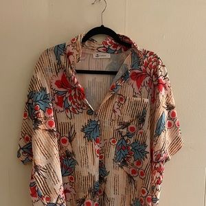 Floral Print Button Cover Up